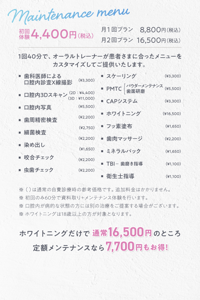 定額メンテナンスメニュー